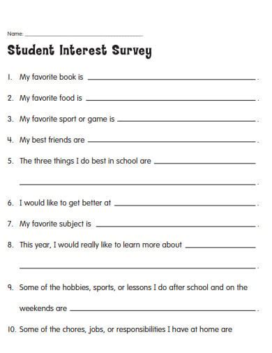 Printable Student Interest Survey Pdf